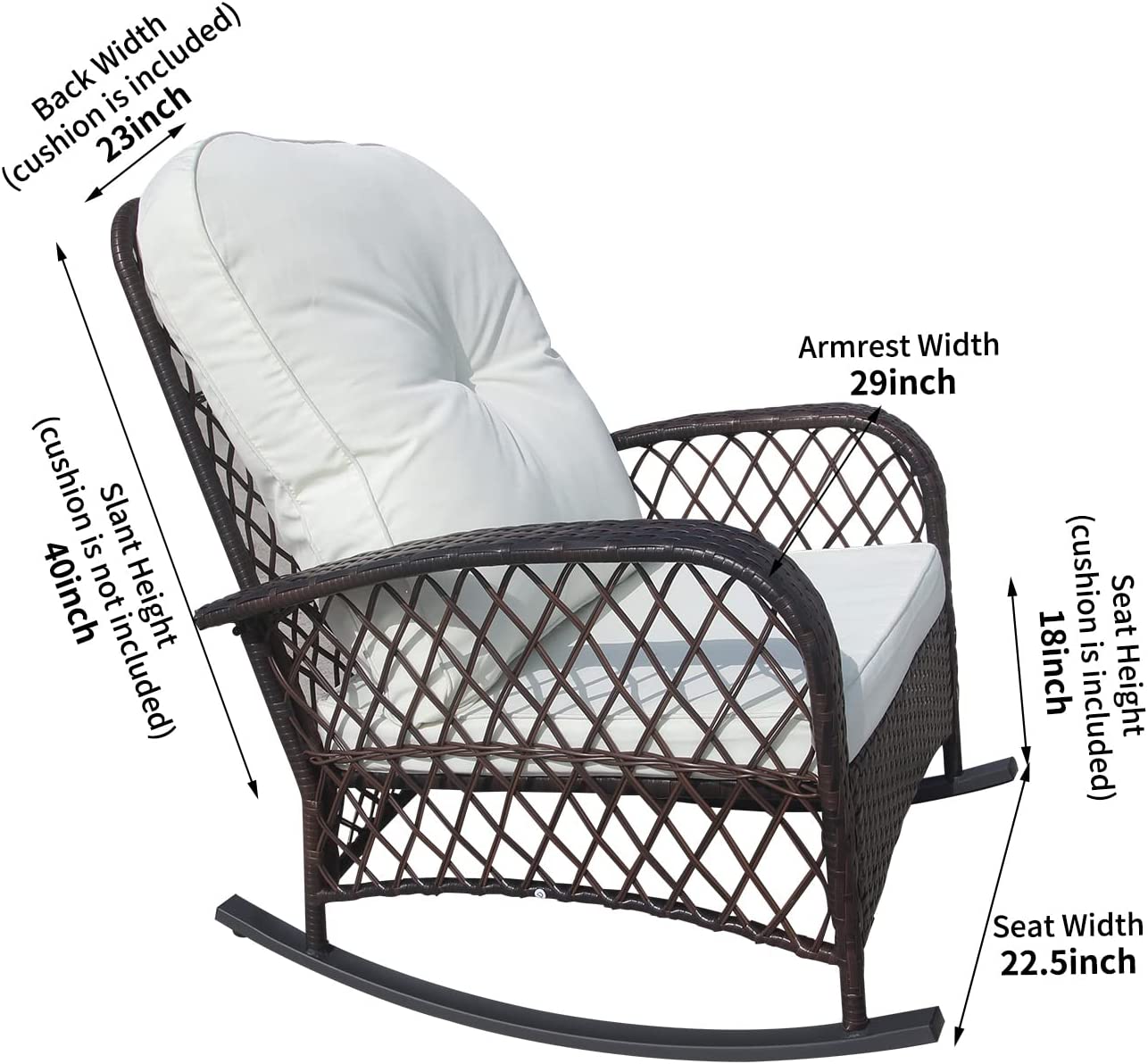 Furniture One Outdoor Wicker Rocking Chair, Patio Rattan Rocker Chair with Cushions & Steel Frame, All-Weather Rocking Lawn Wicker Furniture for Garden Backyard Porch - image 5 of 5