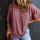 thumbnail image 5 of Camiseta holgada de manga corta con cuello en V y color liso para mujer - Algodón y lino suaves, blusa informal bordada, 5 of 8