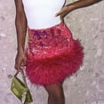 thumbnail image 2 of Sequin Skirts for Women Short Sparkly Faux Fur Patchwork Bodycon Mini Length Nightclub High Waisted Skirts, 2 of 5
