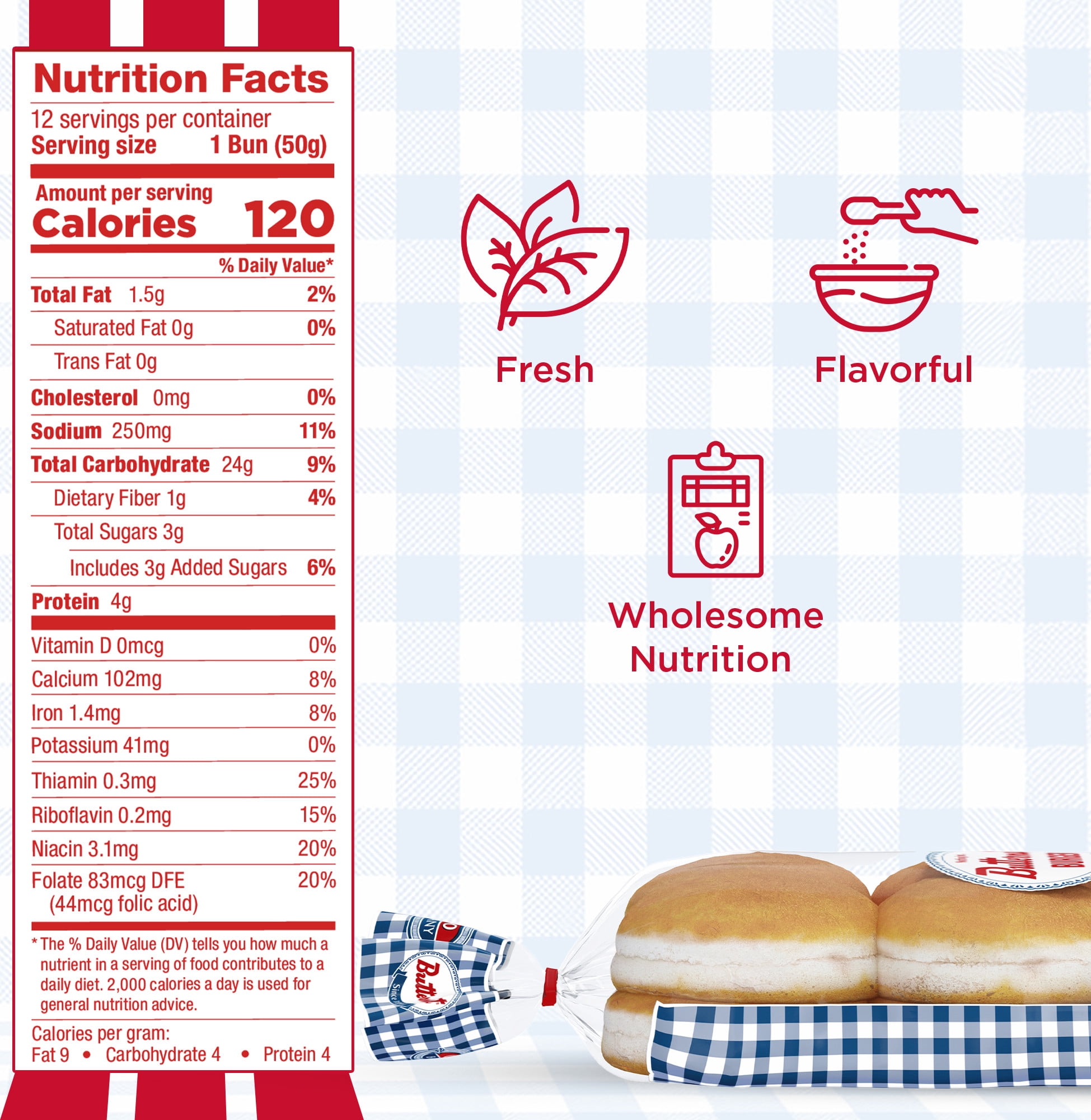 Butternut White Restaurant Style Burger Buns, 21 oz, 12 Count
