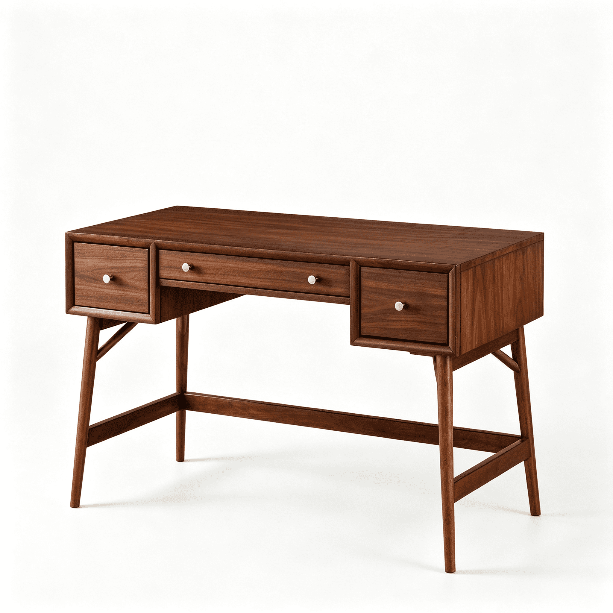 Asteroutdoor Brown Writing Desk with Drawers, Walnut Veneer, Mid-Century Style