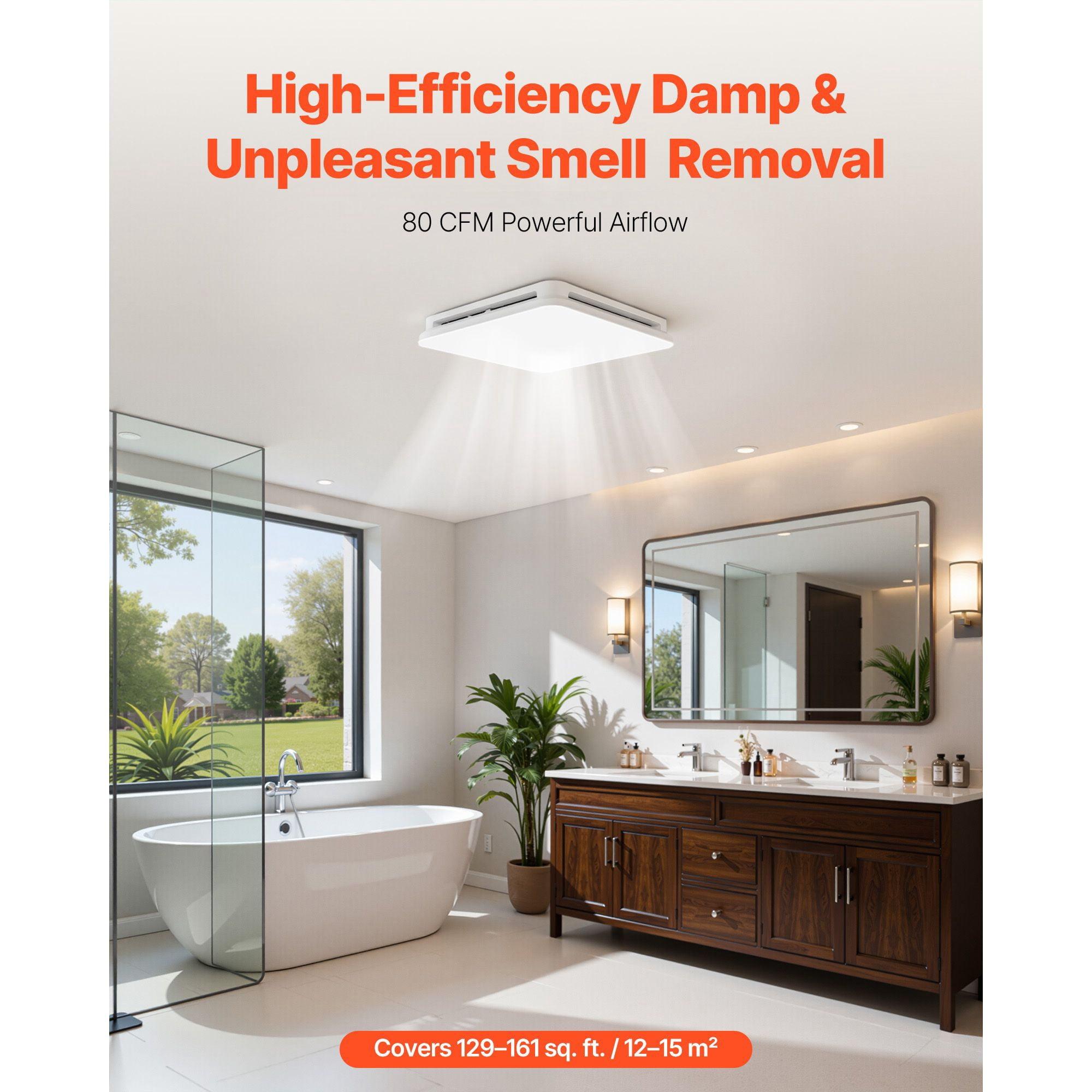 80 CFM Bathroom Exhaust Fan with 4000K LED Light, 1.5 Sones Low Noise, for Laundry Room Home Ventilation
