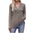 thumbnail image 1 of Bowake Femmes Tunique d'Automne Tops V Cou Bouton Manches Longues Chemisier de Base Décontracté Dames Confortables Lâches Tee, 1 of 6
