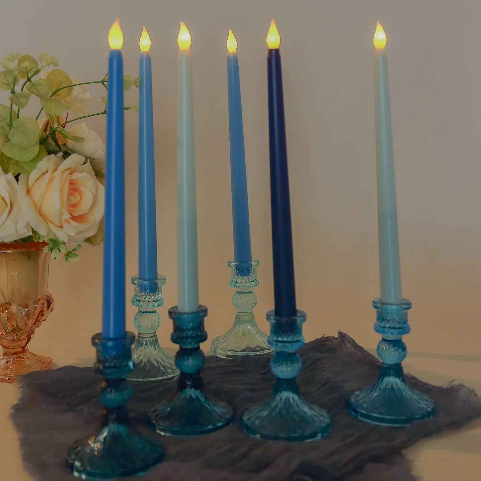 BalsaCircle 8 Blue 11" LED Mixed Taper Flameless Candles Lights Wedding Reception