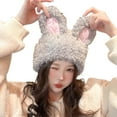 thumbnail image 2 of dianhelloya Knitted Hat Fluffy Rabbit Ears Stylish Warm Winter Thickened Lovely Sweet Beanie Hat Women Accessories Grey, 2 of 8