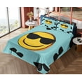 thumbnail image 4 of Ambesonne Emoji Fitted & Top Sheet Set with Sham, Happy Summer Sunglasses Faces, Pale Turquoise Mustard, 4 of 5