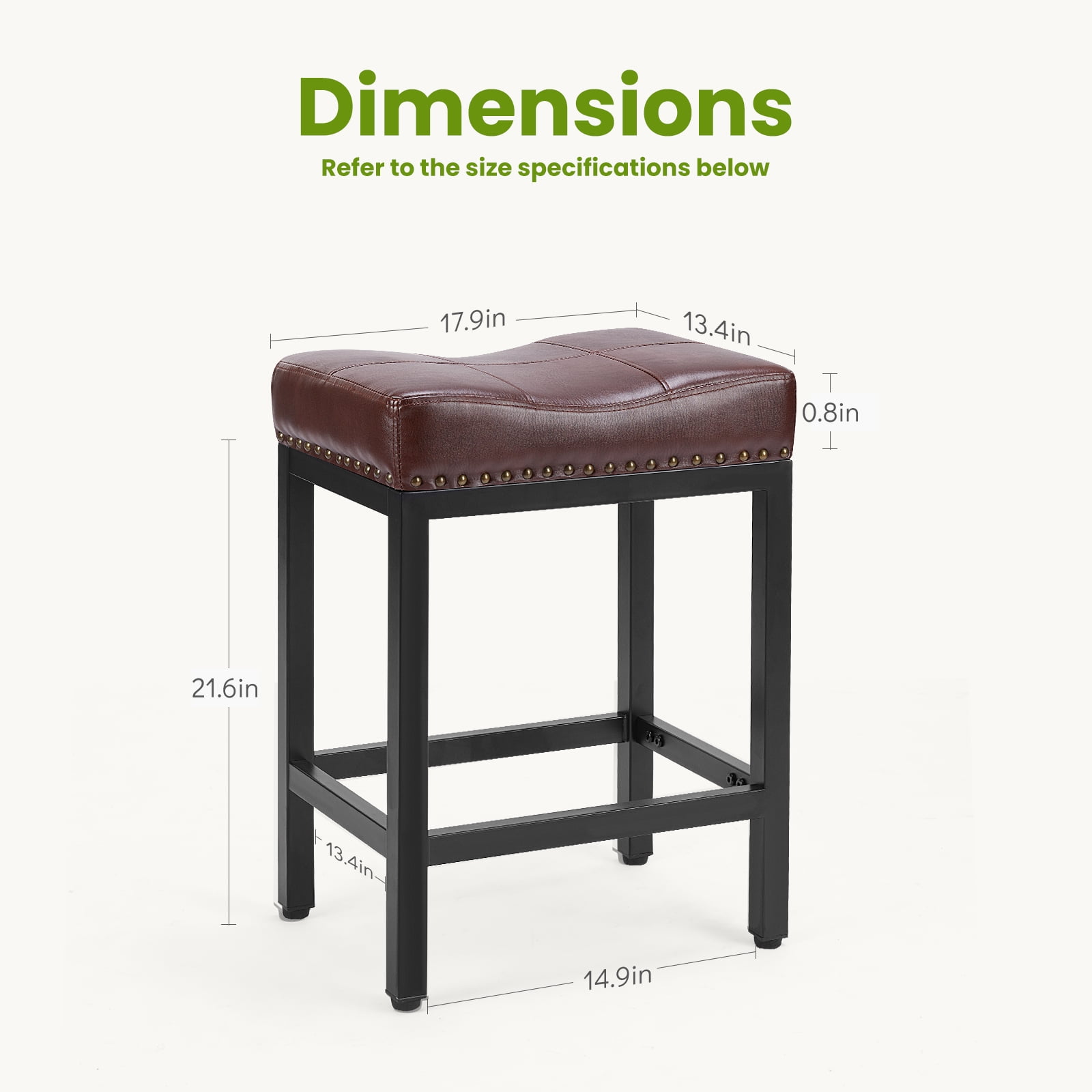 GIANNA Set of 4, Bar Stools 24 Inch - Stylish Counter Height Chairs, With Metal Bases and PU Leather Seats, For Kitchen Island, Brown
