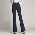 thumbnail image 2 of Pantalones rectos de cintura alta para mujer: cintura elástica, pantalones acampanados con bolsillos, 2 of 6