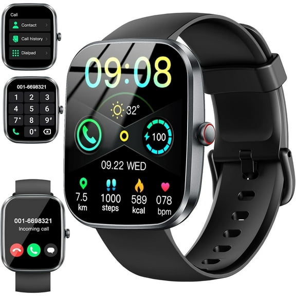 STA 1.95-inch Men Women's Smartwatch with Answer/Make Calls/180 Sports Modes/Message Reminder, IP67 Waterproof Fitness Tracker for Android Iphone Devices（Black）
