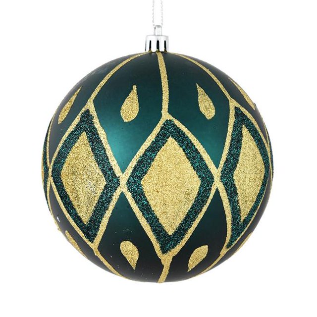 Vickerman N188162D 4.75 in. Sea Blue Matte Ball Ornament with Glitter Diamond Pattern 4 per Pack