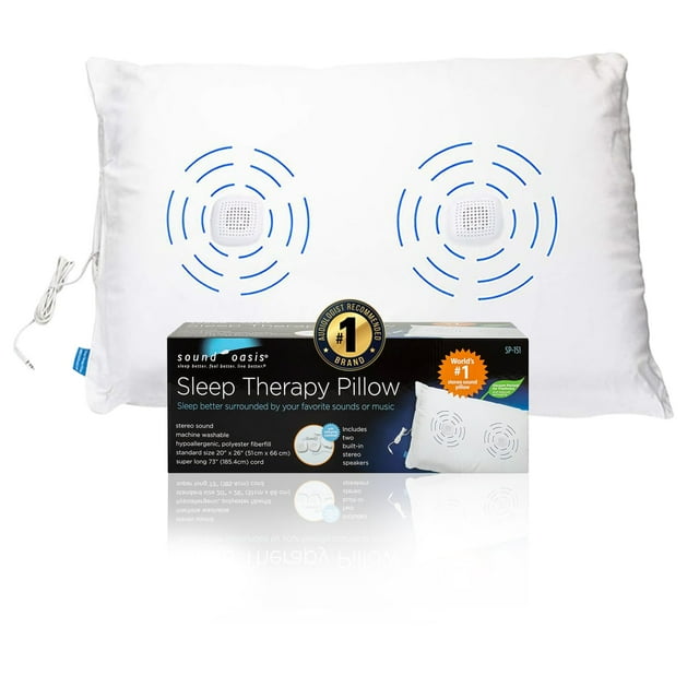 Sound Oasis Sleep Therapy Pillow, 2 Hi-Fidelity, Ultra-Thin Stereo Speakers, Vol. Control, Connect to Sound Source, Fall Asleep Wake Up Refreshed, Sleep, Relax, Manage T
