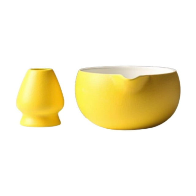 Ceramic Matcha Bowl Batch Town con suministros de soporte para el bateador con tazón de mezcla de spout matcha para la familia para principiantes de amarillo