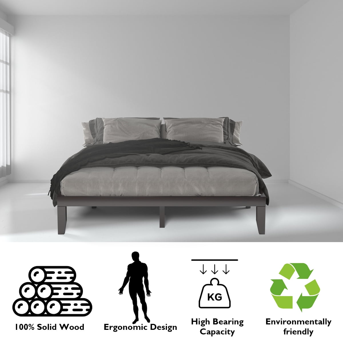 Costway King Size 14'' Wooden Bed Frame Mattress Platform Wood Slats Support  Espresso