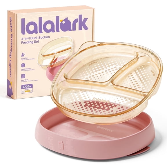 lalalark 3-in-1 Baby Suction Plate for for Toddlers 6-36 Months,Safe Grip Dishes for Toddlers Self Feeding Training