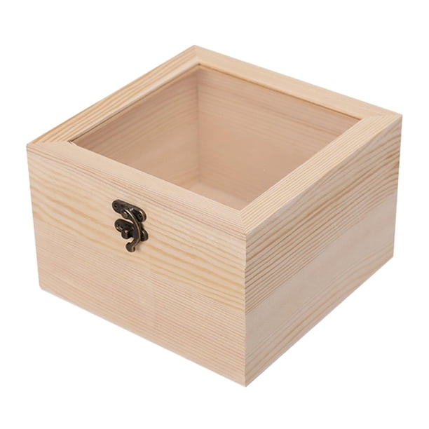 Caja de madera para exhibición de joyas, caja de regalo sin terminar con tapa de vidrio para dulces 18cmx18cmx12cm