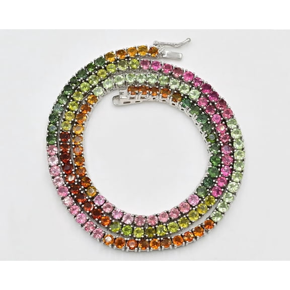 925 Silver 3 MM Rainbow Color Tourmaline Tennis Necklace, Multi Color Necklace, October Birthstone, Women Necklace Gift For Her