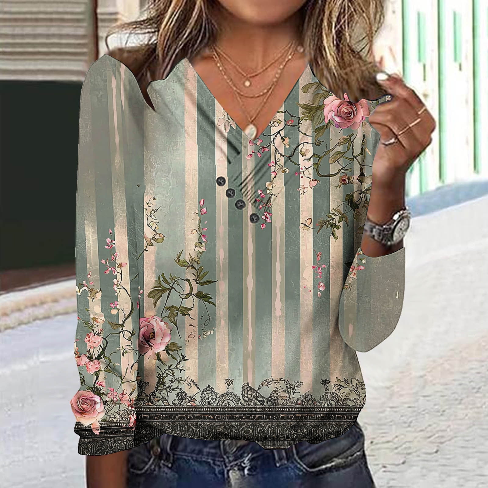 Oplxuo 2025 Fall Long Sleeve Shirts for Women Cross V Neck Tops