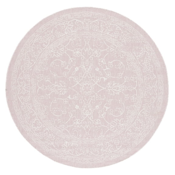 SAFAVIEH Courtyard Darin Botanical Indoor/Outdoor Area Rug, Soft Pink/Ivory, 6'7" x 6'7" Round