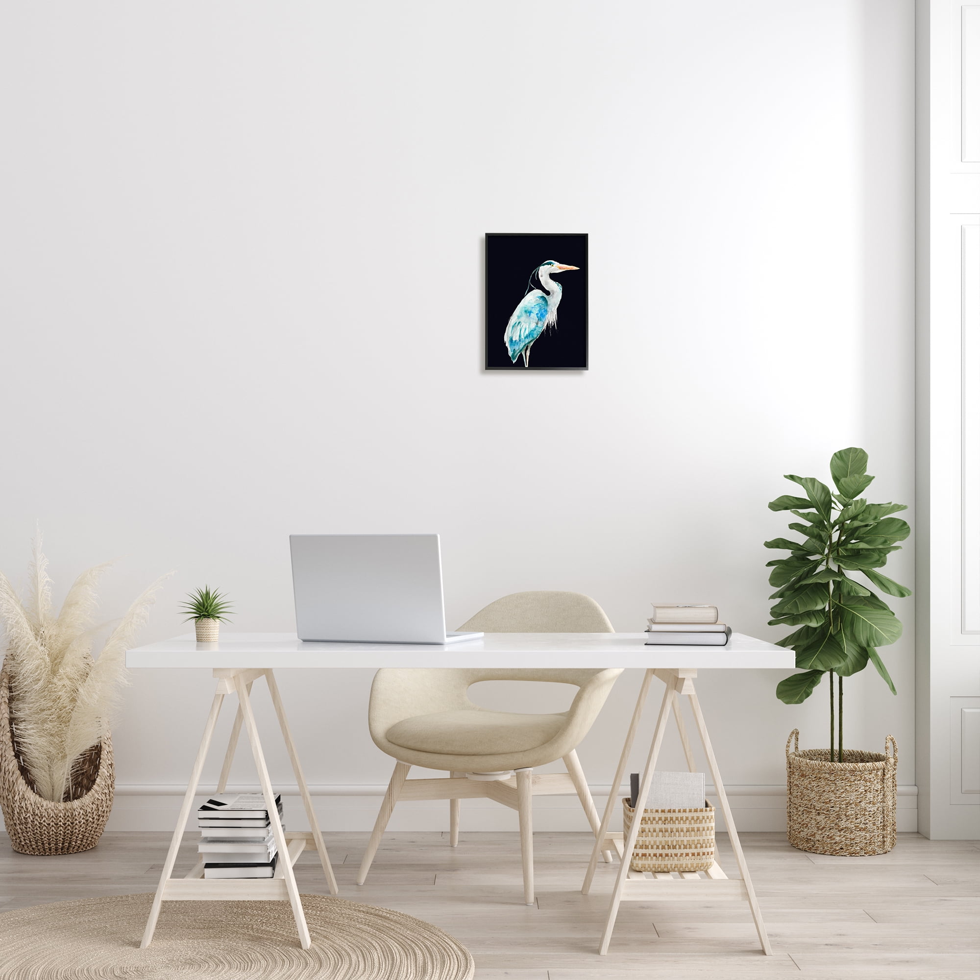 Stupell Industries Blue Heron Pattern Winged Bird over Black, 11 x 14, Designed by Patti Mann