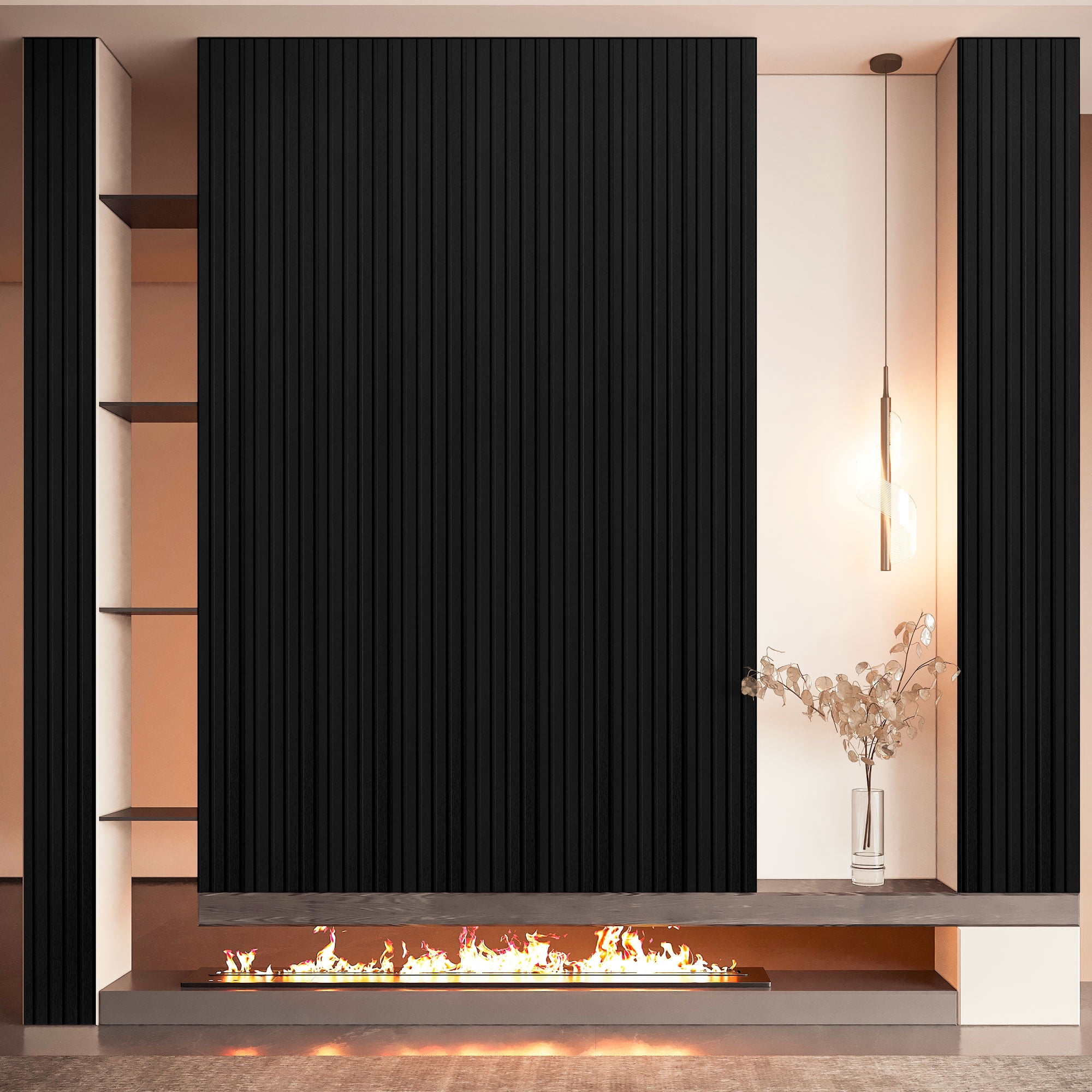 6PCS 94.49'' x 7.44'' MDF Slat Wall Paneling for Interior Decor and Ceiling Decoration, 3D Wood Decorative Wall Panels,Matte Black