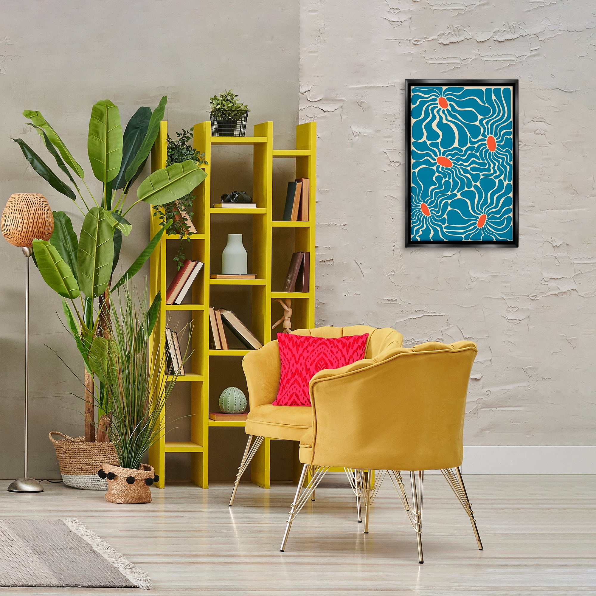 Stupell Industries Groovy Fluid Flowers Botanical & Floral Painting Black Floater Framed Art Print Wall Art, 17 x 25