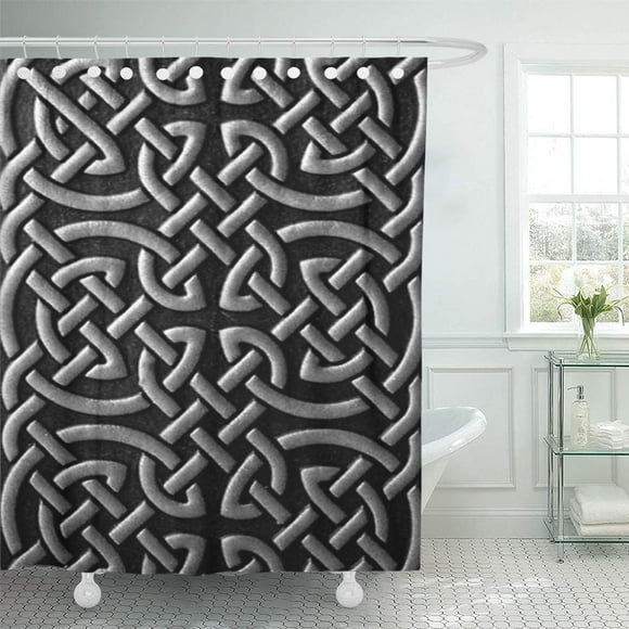 SUTTOM Futuristic Silver Celtic on Black Designs Masculine Modern Tech Shower Curtain 60x72 inch