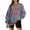thumbnail image 3 of GUZOM Womens Gray Christmas Sweatshirt - Merry Christmas Red Bow Print, Loose Crewneck Long Sleeve, 100% Polyester Soft Festive Holiday Casual/Lounge Wear,Size S, 3 of 4