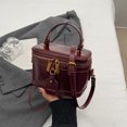 thumbnail image 5 of husxh Retro Leather Bucket Bag for Women Zipper Closure Shoulder Purses (Wine Red), 5 of 9