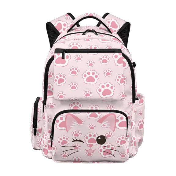 Bulopur Pink Cat Paw Kids Backpack for Girls, Cute Cartoon Print School Bag Lightweight/Breathable/Durable/Waterproof Multi-Pocket Book Bag for Kids 6-12 Back to School
