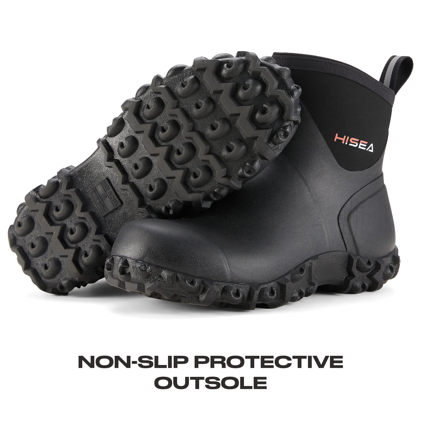 HISEA Men's Rubber Rain Boots Waterproof Outdoor Ankle Mud Boots Black US Size 10
