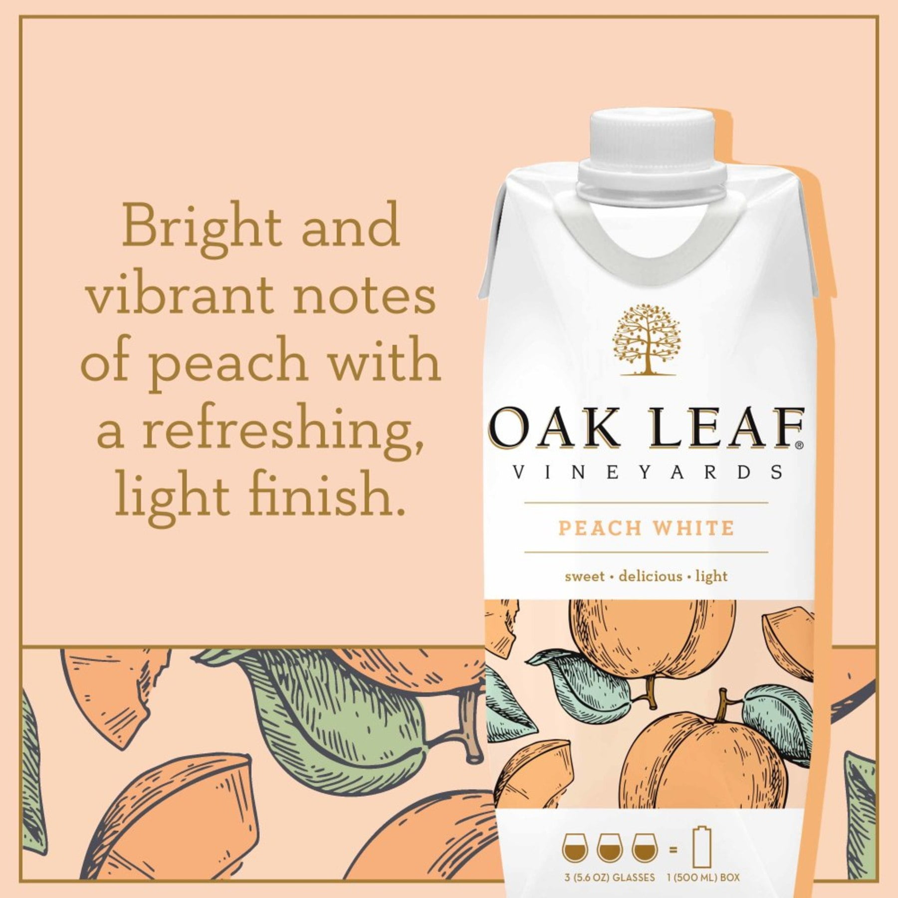 Oak Leaf Vineyards Sweets Peach White California Flavored Wine, 500 ml Tetra-Pak, 8.5% ABV