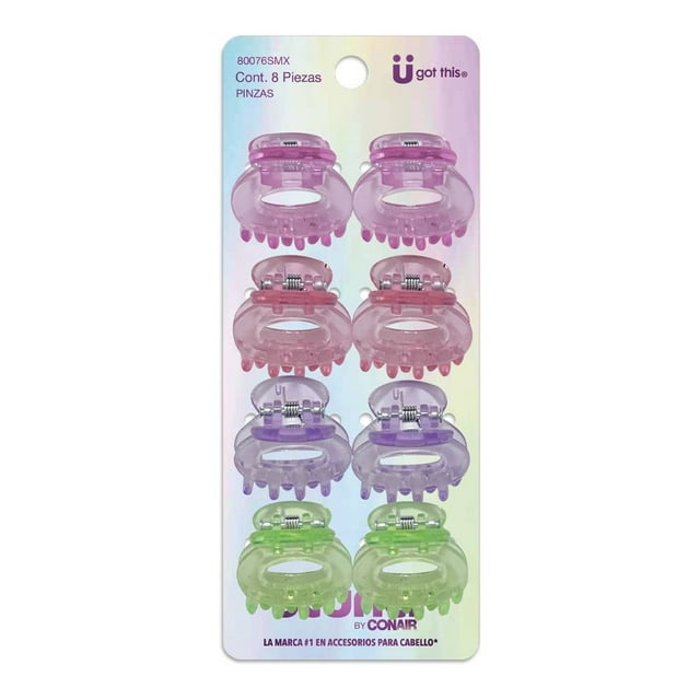 Pinzas para cabello Scunci Conair diferentes colores translucidos 8 pzas