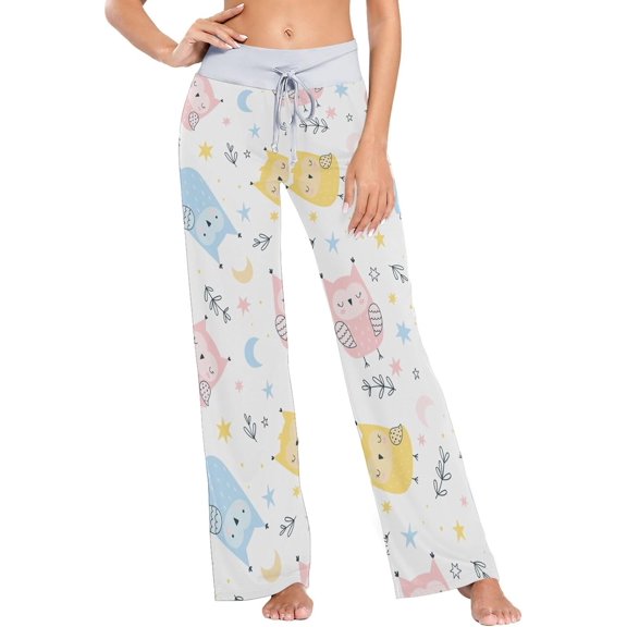 Women's Pajama Pants Cute Owls Pattern Comfy Stretch Sleepwear Essentials womens Lightweight Lounge Terry Pajama Pant, Small