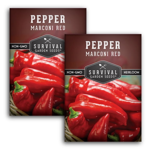 2 Packs Marconi Red Pepper Seeds - Non-GMO Heirloom Full Sun Annual Vegetable