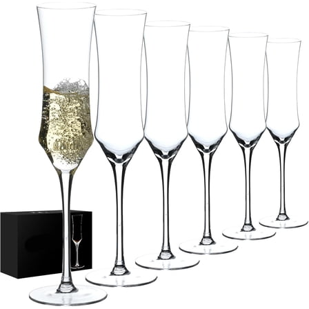 "Champagne Flutes Set of6 - Hand Blown Crystal Champagne Glasses With Long Stem -7 oz Sparkling Wine Stemware - Gift for Birthday,Wedding,Mother's Day,Housewarming