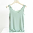 thumbnail image 2 of Wyobmus Womens Ice Silk Tank Tops Solid Color Summer Slim Fitted Ruffle Trim Sleeveless Round Neck Tank Top Cute Tops Blouse Mint Green, 2 of 5