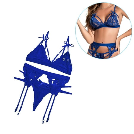 

3Pcs Women Floral Lace Underwear Set Belt Panty Bra Sexy Garter