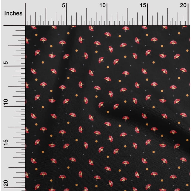 oneOone Georgette Viscose Fabric Dot & Chinese Hand Fan Fashion Printed Craft Fabric BTY 42 Inch Wide