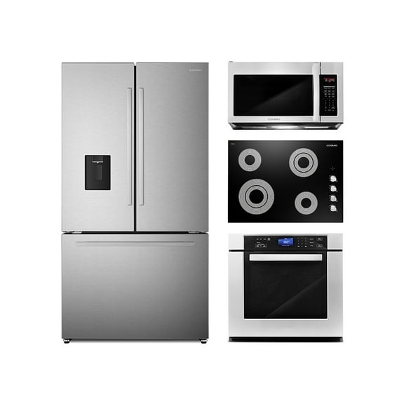 4 Piece Kitchen Package 30" Electric Cooktop 30" Single Electric Wall Oven 30" Over-The-Range Microwave & French Door Refrigerator