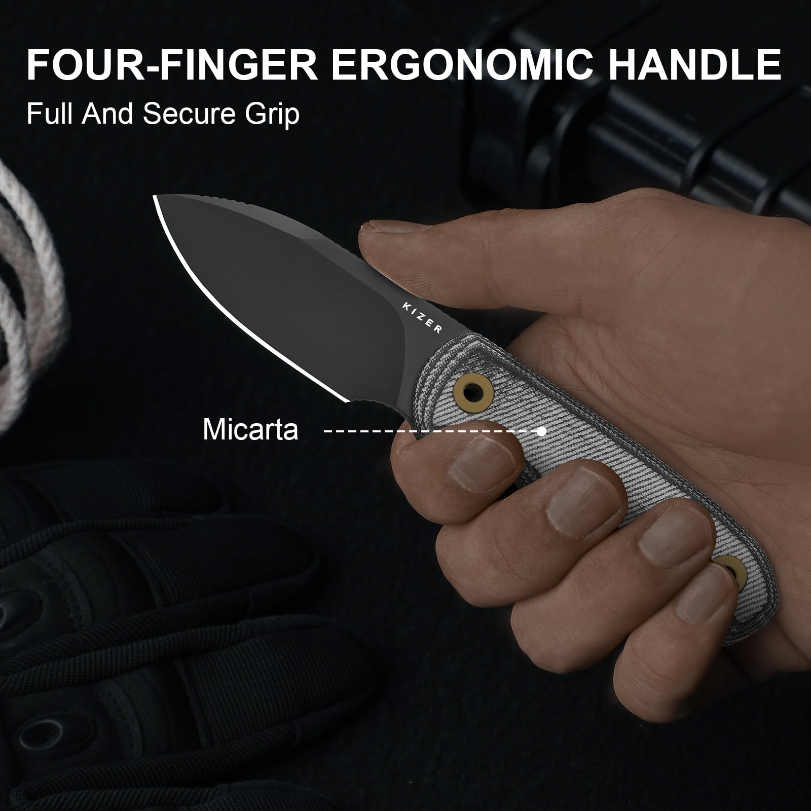 Kizer Drop Bear Fix Drop Point Fixed Knife S45VN Blade Micarta Handle With Sheath 1094A4