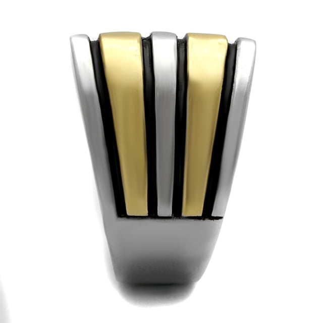 Two-Tone IP Gold (Ion Plating) Stainless Steel Ring with Epoxy in Jet for Women Jet Stone Color Style TK2367 Size 8
