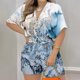 thumbnail image 4 of Mujeres Pantalones Cortos Casual Cuello en V Encaje Hasta Apretamiento Mono, Monos de Mujer Casual para Toda la Temporada, 4 of 5