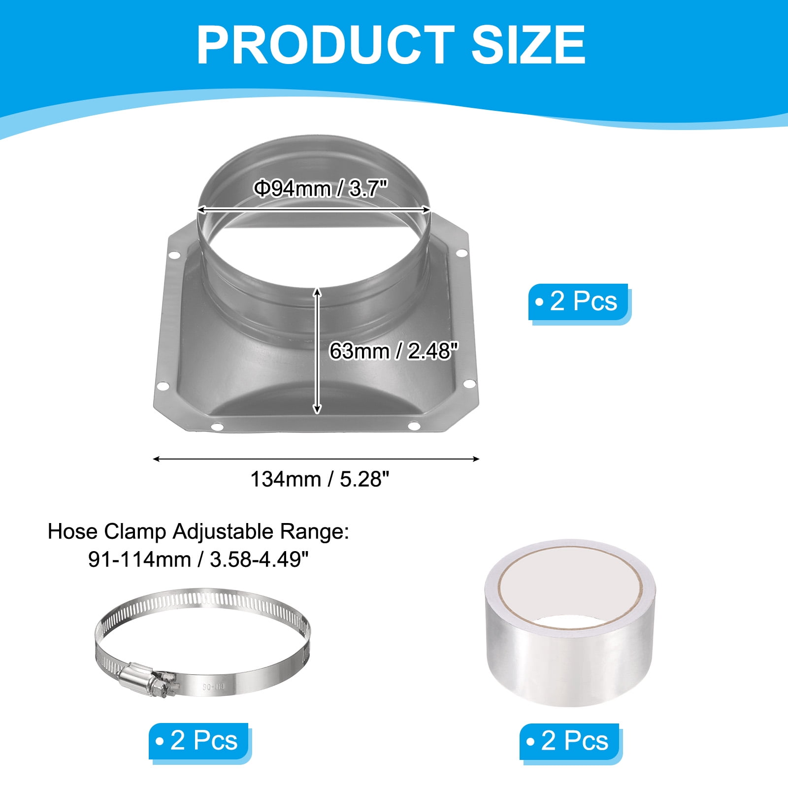 Uxcell 4" Duct Connector Flange, 2Pack Square Pipe Connector to Round Interface, Silver