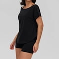thumbnail image 4 of HOMBOM Womens Tops Short Sleeve T-Shirts Off The Shoulder Boat Neck Black Summer Solid Lightweight Graphic Tees for Women, 4 of 5
