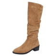 thumbnail image 2 of EKVAHL Women's Slouch Knee High Boots, Faux Suede Ruched Design Low Block Heel Tall Boots, Wide Calf Fall Winter Casual Daily Boots Brown, 2 of 6