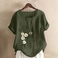 thumbnail image 2 of DDAPJ pyju Women's Linen Shirts Plus Size Short Sleeve Tops Floral Printed Dressy Casual Round Neck Button Blouses Deals of the Day Army Green XXXXL, 2 of 5