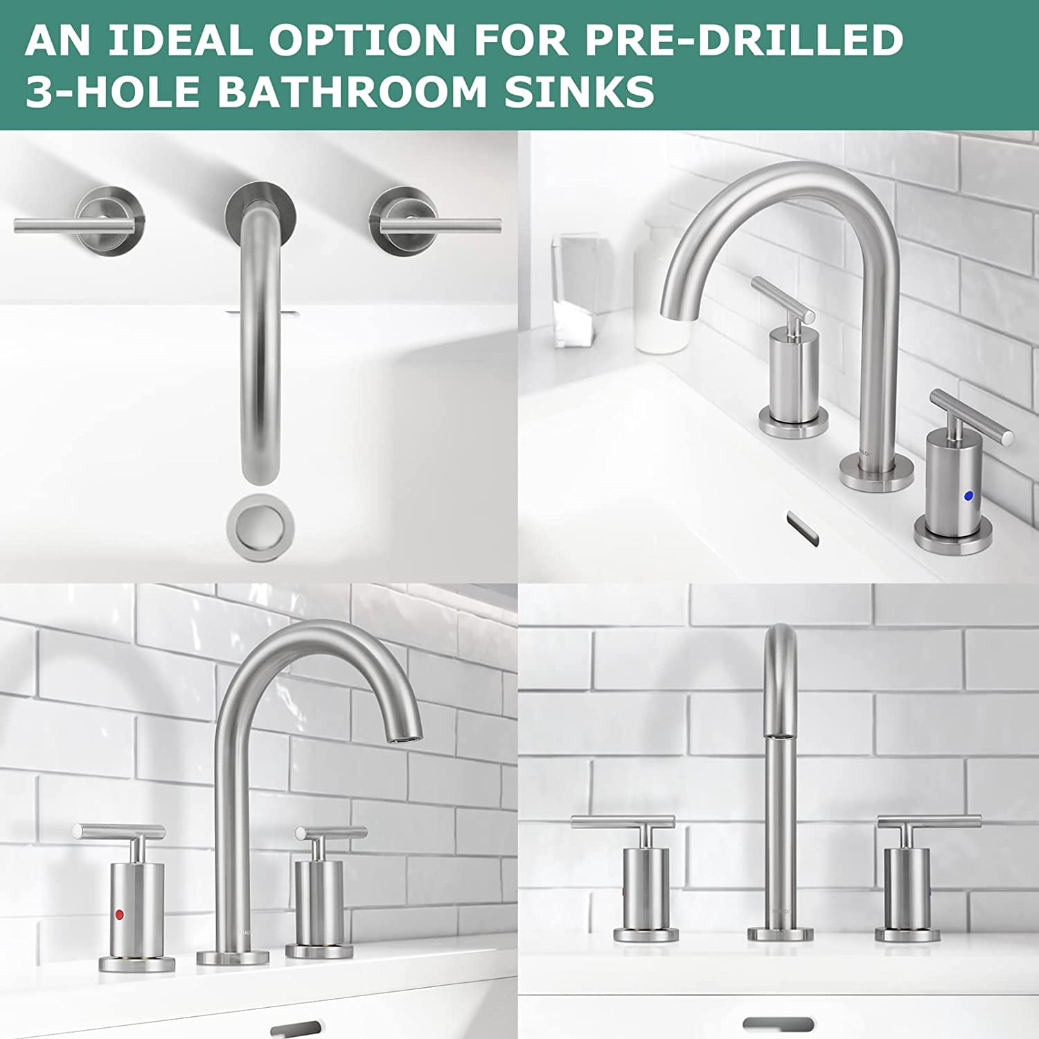 PARLOS 2-Handle Widespread 8 inch Bathroom Sink Faucet 3 Hole with cUPC Faucet Supply Lines, Brushed Nickel