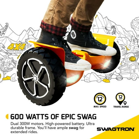 Swagtron - swagBOARD T6 Off-road Self-Balancing Scooter - 12 Mile Range with Speeds up to 12 mph - Matte Black