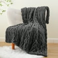 thumbnail image 5 of Battilo Dark Grey Faux Fur Throw Blanket,Fluffy Reversible Rabbit Fur Blanket for Bed Sofa,50"x60", 5 of 8