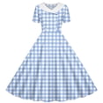 thumbnail image 2 of Dolkfu French Style Womens Summer&Fall Dresses Collared Short Sleeve Mid-Length Blue Fit & Flare Dresses Full Swing Flared Plaid Regular Dresses Light Blue,Xxl, 2 of 6